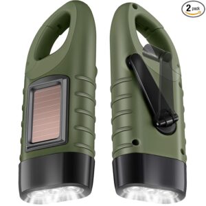 2 Pieces Hand Crank Solar Powered Flashlight Emergency Rechargeable LED Survival Light Dynamo Flashlight Torch for Outdoor Sports Hiking Camping