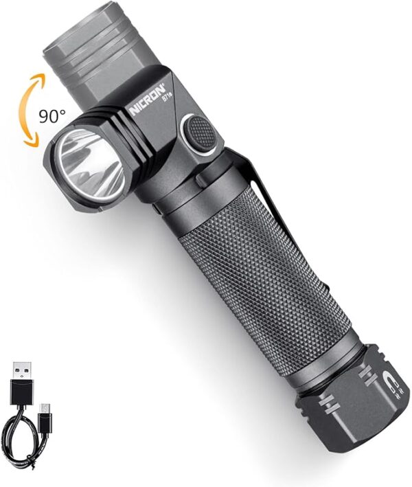 1300 Lumens Rechargeable Magnetic Flashlight, 6 Modes LED 90 Degree Flashlight Twist IP65 Waterproof High Bright EDC Pocket Torch, Tactical Flashlight for Camping, Emergency, Repair, Outdoor - Image 2