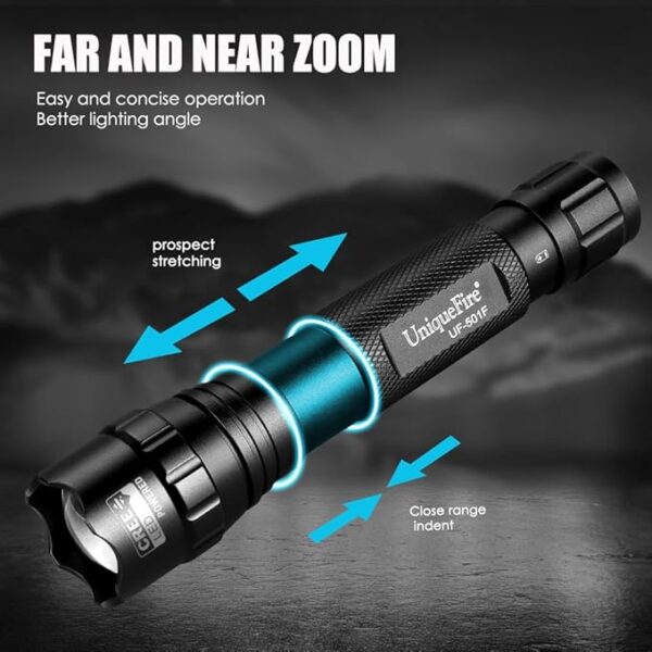 UniqueFire 501F Small Tactical Flashlight with Holster, 5 Modes Mini CREE LED Zoomable Flashlight High Lumen Torch with IPX-65 Waterproof EDC Flashlight Bright Flash Light for Daily use,Emergencies - Image 4