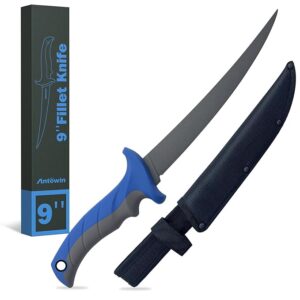 ANTOWIN Fish Fillet Knife- 9 Inch Boning Knife Super Sharp Professional Knives for Meat Poultry Cutting,Small Tool Fishing Gear for Outdoor Camping Survival Hiking-Gifts for Men(9'')
