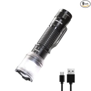 HAUTMEC 700 Lumens Rechargeable Flashlights Waterproof LED Flashlight with Zoomable Beam Bright Tactical Pocket Flashlight Torch with Adjustable 4 Modes for Camping, Outdoor, Hiking, Emergency