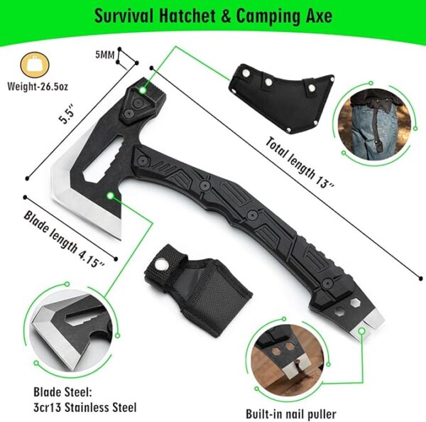 ZENHOSIT Survival Hatchet & Camping Axe with Fixed Blade Knife Combo Set, Full Tang Tactical Axe for Outdoor Camping Survival and Chopping Wood, Nylon Sheath Included - Image 3