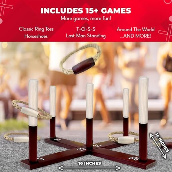 SWOOC Games - Rustic Ring Toss Game (All Weather) - Easy Setup & Extra Games Included - Ring Toss Game for Adults - Outdoor Acitivities for Adults - Yard Toys for Kids - Backyard Fun - Outdoor Party - Image 5