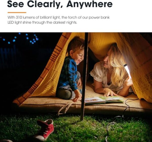310LM LED Torch Light - Rechargeable Flashlight w/ 2500mAh Power Bank, 5 Lighting Modes & Magnetic Base, IP65 Waterproof Portable Spotlight Floodlight for Camping Hiking Backpacking Emergency - Image 5