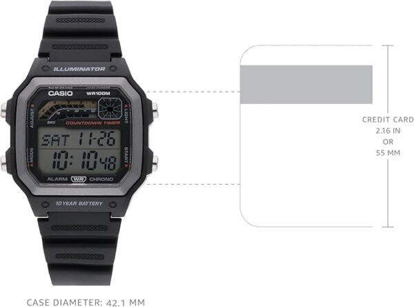 Casio WS1600H Series | Menâs Watch | Sports Design | Stopwatch | Countdown Timer | LED Light with Afterglow | 100M WR | Daily Alarm | Auto Calendar | World Time | 10 Year Battery - Image 5