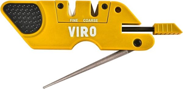 VIRO 6-in-1 Pocket Knife Sharpener& Survival Tool Outdoor Hunting Knife & Hook Sharpener, Handheld, Compact, Lightweight, Multi Use (Yellow) - Image 2