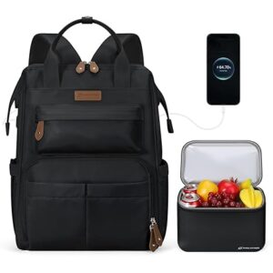 Maelstrom Travel Backpack for Women Men,Laptop Backpack Fits 15.6-17.3 Inch Laptop, Nurse/Teacher/Work Bag with Insulated Lunch Box,Water Resistant Carry On Backpack,Black