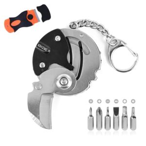 7-in-1 mini outdoor folding multifunctional tool - Small EDC Multitool with Screwdriver Set - portable pocket pendant -Compact Manual Tool (Silver stainless steel)