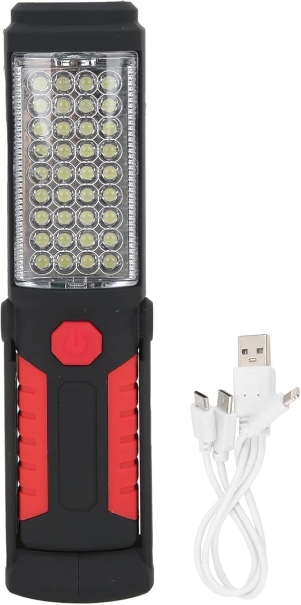 LED Torch Light Super Bright USB Rechargeable Portable Flashlight with 360 Degree Rotating Base Strong Magnet and Hook for Camping Hiking Emergency ABS Material 275g - Image 2