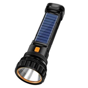 Solar/Rechargeable Multi Function 1000 Lumens LED Flashlight, with Emergency Strobe Light and 1200 Mah Battery, Emergency Power Supply and USB Charging Cable, Fast Charging (1PC)