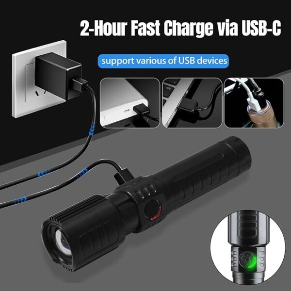 Tactical Flashlights Torch High Lumens Rechargeable, 3 Modes Led Waterproof Zoomable Linternas Handheld Small Flashlight, Adjustable Brightness Flash Light for Hurricane/Home/Emergency (2 Pack) - Image 4