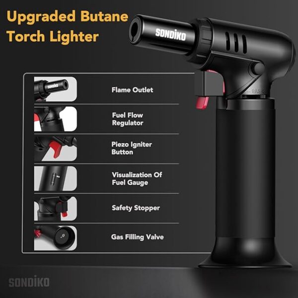 Sondiko Butane Torch with Fuel Gauge S907, Refillable Soldering Torch with Adjustable Flame for Welding, Resin Art, Industrial(Butane Gas Not Included) - Image 5