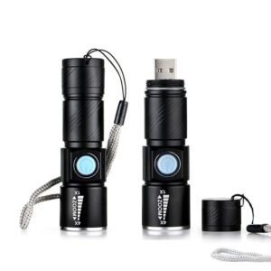 WREOW Mini USB Rechargeable Flashlight LED Flashlights 3 Light Modes and Zoomable, IP65 Water-Resistant Super Bright Pocket Torch Light for Camping, Hiking, Emergency, EDC (2 Pack)