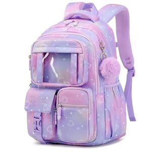 Kids Backpack for Girls - Middle School & Elementary School - Kawaii Ita Backpack - Purple