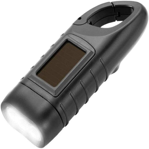 Simpeak Hand Cranking Solar Powered Flashlight, Rechargeable Emergency LED Flashlight Carabiner Dynamo Quick Snap Clip Backpack Flashlight Torch for Outdoor Camping Climbing Hiking (Black) - Image 2