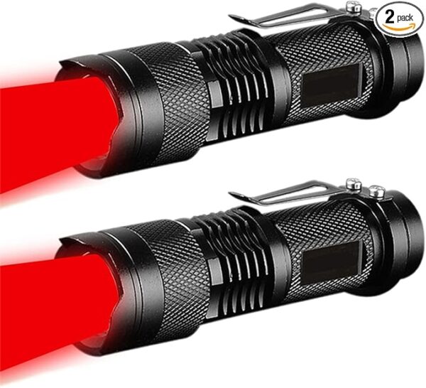 Red LED Flashlight High Lumens, Ultra Bright Red Flashlight Red Light Torch, Zoomable Waterproof Flash Light for Outdoors Astronomy Aviation Night Observation Emergency (2) - Image 2