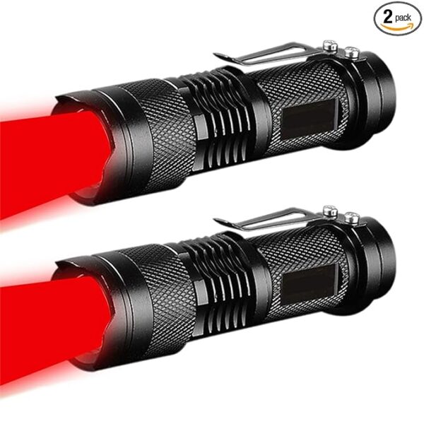 Red LED Flashlight High Lumens, Ultra Bright Red Flashlight Red Light Torch, Zoomable Waterproof Flash Light for Outdoors Astronomy Aviation Night Observation Emergency (2)