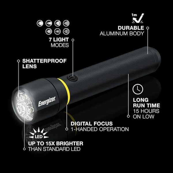 Energizer LED Flashlight Vision PRO, Ultra Bright 1000+ Lumens, IPX4 Water Resistant, Aircraft-Grade Aluminum LED Light, Rugged Metal Flash Light for Outdoors, Emergency Power Outage, Black - Image 3