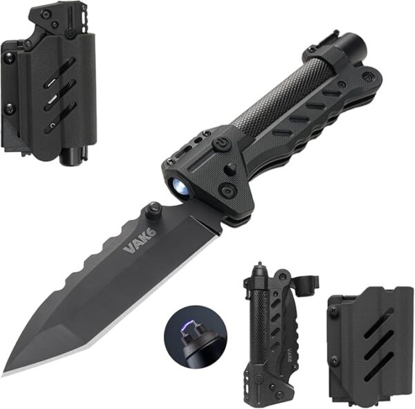 VIPERADE VAK6-S Survival Multitool with Folding Knife, LED Flashlight and Pulse Ignition, EDC Pocket Knife for men, Rechargeable Flashlight with Belt Sheath (Black) - Image 2
