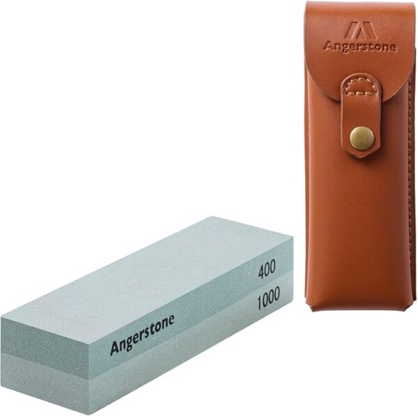 Angerstone Portable Whetstone Knife Sharpening Stone - Outdoor Hunting Knife Sharpener Stone Kit Dual Grit 400/1000 - Pocket Sharpening Stones for Knives with Cowhide Pouch for Bushcraft Camping Field - Image 2