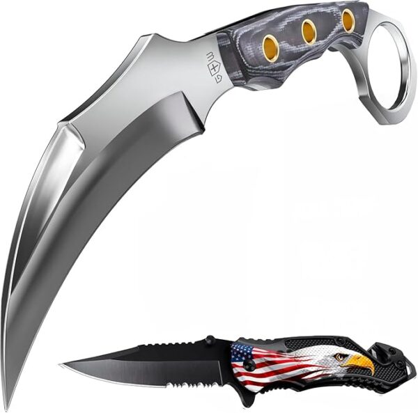 Tactical Knife with Sheath & Micarta Handle - Small Fixed Blade Knife - Pocket Folding Knife - Military Style - Tactical Knife - Good for Camping Hunting Survival Activities - Image 2