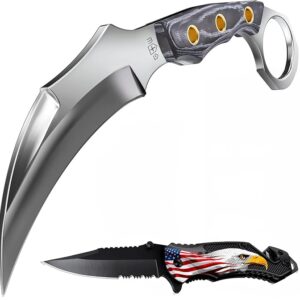 Tactical Knife with Sheath & Micarta Handle - Small Fixed Blade Knife - Pocket Folding Knife - Military Style - Tactical Knife - Good for Camping Hunting Survival Activities