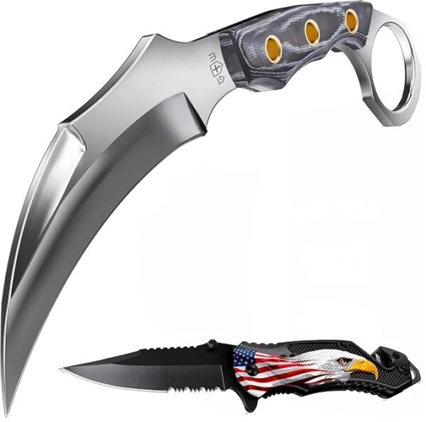 Tactical Knife with Sheath & Micarta Handle - Small Fixed Blade Knife - Pocket Folding Knife - Military Style - Tactical Knife - Good for Camping Hunting Survival Activities
