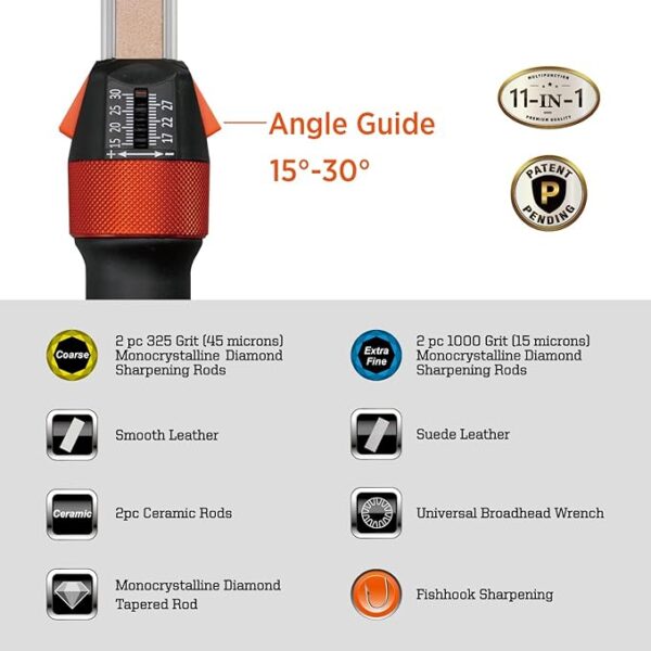 SHARPAL 210N TRANSFOROD 11-In-1 Adjustable Angle Knife Sharpener with Monocrystalline Diamond & Ceramic Rods, Tapered Rod & Leather Strops, Portable Knife Sharpening Tool Kit for Hunting & Outdoors - Image 4