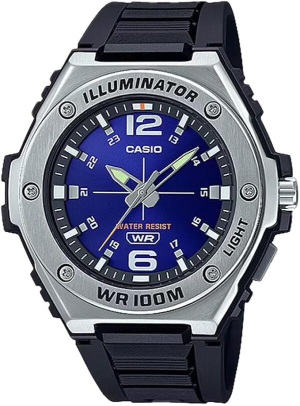 Casio MWA100H Series | Menâs Analog Watch |100M WR | Stainless Steel Bezel | LED Illuminator Backlight with Afterglow | Resin Band | 3 Hands (HR, MIN, SEC) | 3 Year Battery - Image 2
