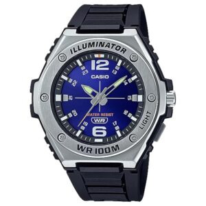 Casio MWA100H Series | Menâs Analog Watch |100M WR | Stainless Steel Bezel | LED Illuminator Backlight with Afterglow | Resin Band | 3 Hands (HR, MIN, SEC) | 3 Year Battery