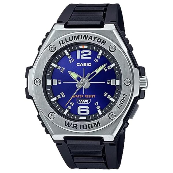 Casio MWA100H Series | Menâs Analog Watch |100M WR | Stainless Steel Bezel | LED Illuminator Backlight with Afterglow | Resin Band | 3 Hands (HR, MIN, SEC) | 3 Year Battery