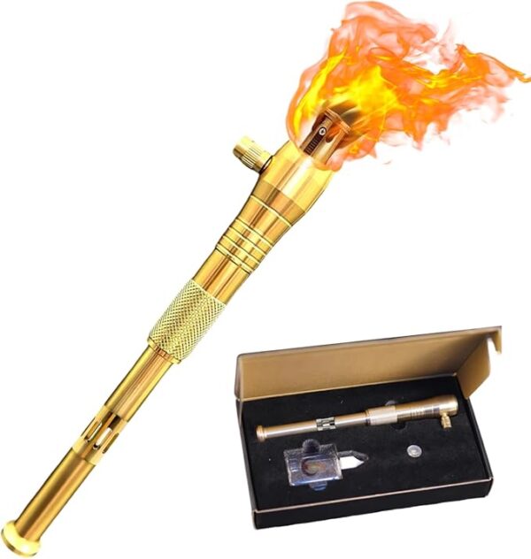 Torch Lighter, Third Generation Long Handle Trench Lighter Fluid Refillable with Visible Fuel, Windproof Vintage Lighter with 5pcs Flint Stone, Kerosene Lighter for Outdoor Camping Collection Gifts - Image 2