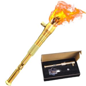 Torch Lighter, Third Generation Long Handle Trench Lighter Fluid Refillable with Visible Fuel, Windproof Vintage Lighter with 5pcs Flint Stone, Kerosene Lighter for Outdoor Camping Collection Gifts