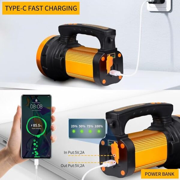 1800LM Rechargeable Spotlight 13600mAh Spotlight Flashlight 80H Long Lasting IP67 Waterproof 3 Modes Spot Light for Outdoor Camping Home Emergency - Image 5