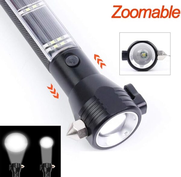 Lebote Car Flashlight Solar Power Tactical Flashlight Multi Function Flashlight Bright LED Emergency Torch Light With Safety Hammer Seat Belt Cutter Compass For Hiking Camping - Image 6