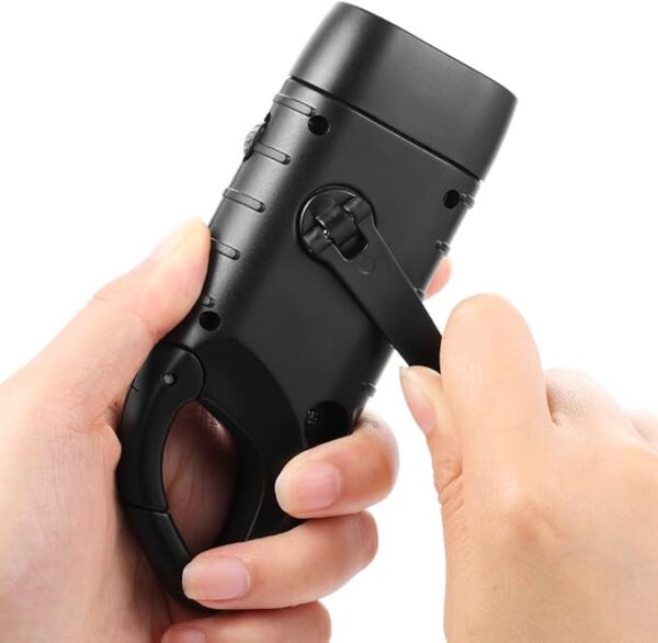 Simpeak Hand Cranking Solar Powered Flashlight, Rechargeable Emergency LED Flashlight Carabiner Dynamo Quick Snap Clip Backpack Flashlight Torch for Outdoor Camping Climbing Hiking (Black) - Image 10