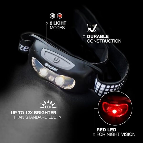 Energizer Universal Plus LED Headlamp, Lightweight Bright Headlamp for Outdoors, Camping and Emergency Light for Adults and Kids, includes Batteries, Pack of 2 - Image 5