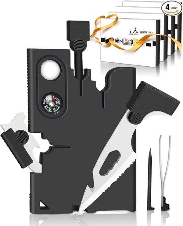 Credit Card Multitool Stocking Stuffers Ideas Bulk 4 Pack: Gifts for Men Adults Christmas Dad Teens Boy Women Birthday Thanksgiving - 18 in 1 Multi-Tool Knife EDC Gadgets Survival Pocket Wallet Tools - Image 2