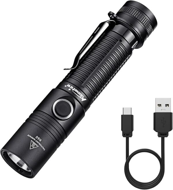 ALONEFIRE H60 LED Flashlight 1800 High Lumens Super Bright USB C Rechargeable 6 Adjustable Modes Waterproof Flash Light with Battery, Lanyard for Camping Emergency Hiking Home(Black) - Image 2