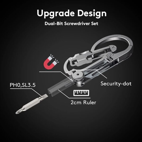 RovyVon U4 Pro+ Plus Titanium Carabiner Keychain Knife, EDC Multitool Pocket Clip with Replaceable Sharp Blade, Dual-bit Screwdriver and Ruler, Emergencies/Office - Image 5