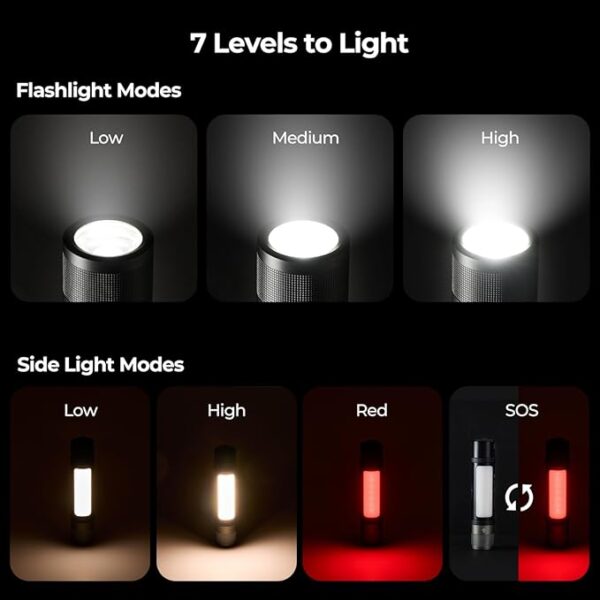 BougeRV FL01 Flashlight, Zoomable Camping Light, Adjustable Brightness Ambient Lighting, IPX4 Waterproof Side Light, Electric Outdoor Lamp for Outdoor, Emergency, Camping, Hiking, Power Outage - Image 6