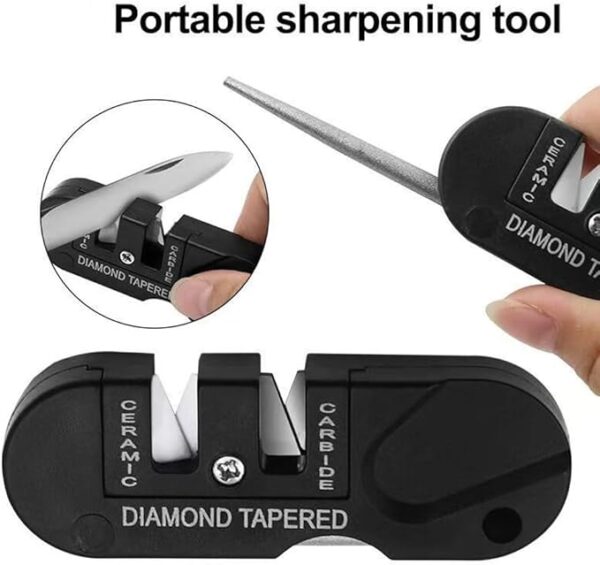 Pocket Knife Sharpener & Survival Tool,Preset Carbide and Ceramic Stone Sharpeners Fold-Out Diamond Coated Rod Outdoor Hunting Knife & Hook Sharpener, Handheld, Compact, Lightweight, Multiuse - Image 3