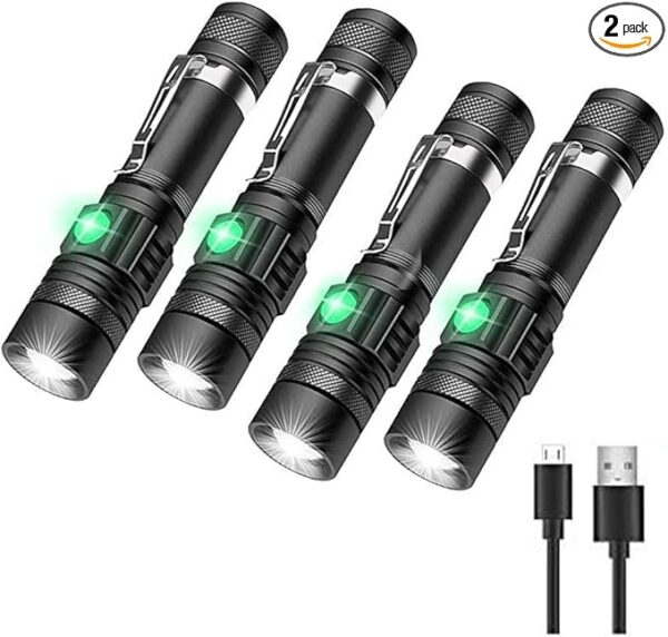 Rechargeable LED Tactical Flashlight, Pocket-Size Small LED Flashlight, 2000lm, Super Bright LED, Zoomable, IPX6 Waterproof Flashlight for Hiking, Camping, Emergency, 4pcs - Image 2