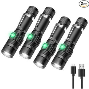 Rechargeable LED Tactical Flashlight, Pocket-Size Small LED Flashlight, 2000lm, Super Bright LED, Zoomable, IPX6 Waterproof Flashlight for Hiking, Camping, Emergency, 4pcs