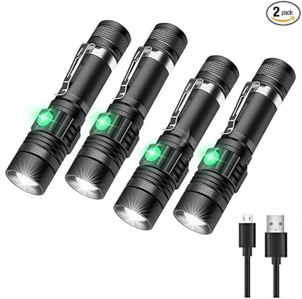 Rechargeable LED Tactical Flashlight, Pocket-Size Small LED Flashlight, 2000lm, Super Bright LED, Zoomable, IPX6 Waterproof Flashlight for Hiking, Camping, Emergency, 4pcs