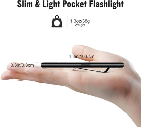 2 Pack Pocket Flashlight EDC Clip Light with Magnetic Base - 675 Lumen USB-C Rechargeable Slim Flat IPX4 Waterproof Dual Modes Compact LED Flashlight for Camping Travel Emergency - Image 3
