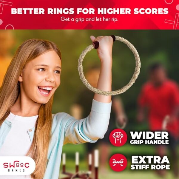SWOOC Games - Rustic Ring Toss Game (All Weather) - Easy Setup & Extra Games Included - Ring Toss Game for Adults - Outdoor Acitivities for Adults - Yard Toys for Kids - Backyard Fun - Outdoor Party - Image 4