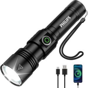 PHILIPS Flashlights High Lumens Rechargeable, 1000000lm Super Bright Flashlight,LED Powerful Flashlight Zoomable,Reverse Charging,5 Lighting Modes for Home,Outdoor Camping Emergency,Gift