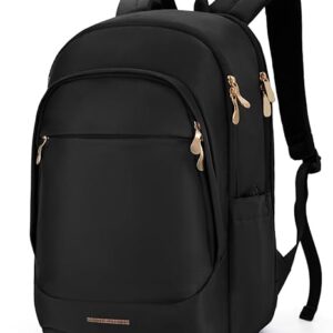 LIGHT FLIGHT Travel Backpack for Women, 15.6 Inch Laptop Backpack with USB Charging Hole, Water Resistant College Bookbag, Large Capacity Black Computer Backpacks for Work, Black