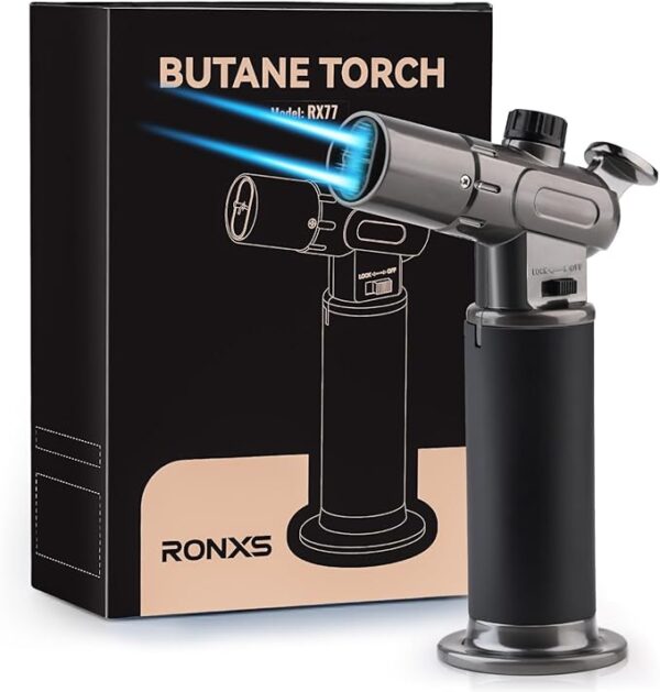 RONXS Torch Lighter, Refillable Kitchen Butane Torch, Cooking Torch with Safety Lock and Adjustable Single/Dual Flame for Creme Brulee, BBQ, Baking, Crafts and Soldering (Butane Gas Not Included) - Image 2